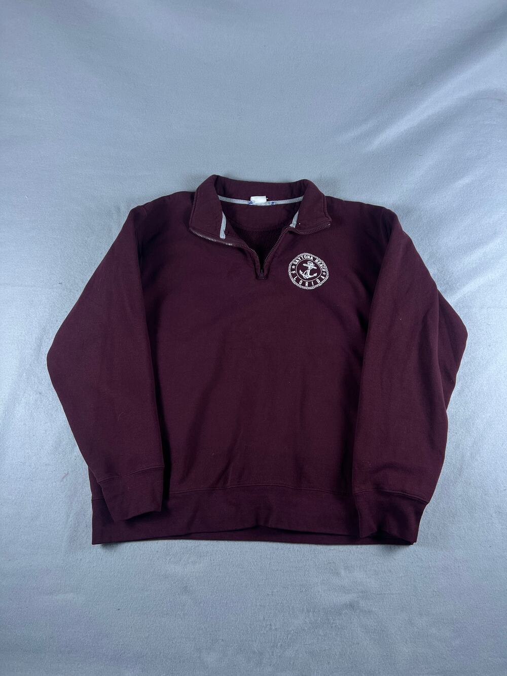 Vintage Daytona Beach Florida 1/4 Zip Sweatshirt Mens XL Maroon Fleece Pullover